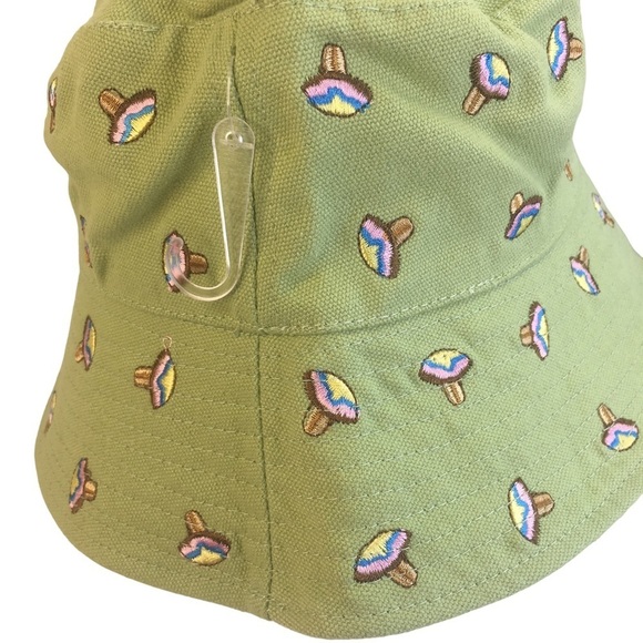 New Urban Outfitters Women One Size Bucket Hat Mushroom Embroidered Boho Green - Picture 5 of 8